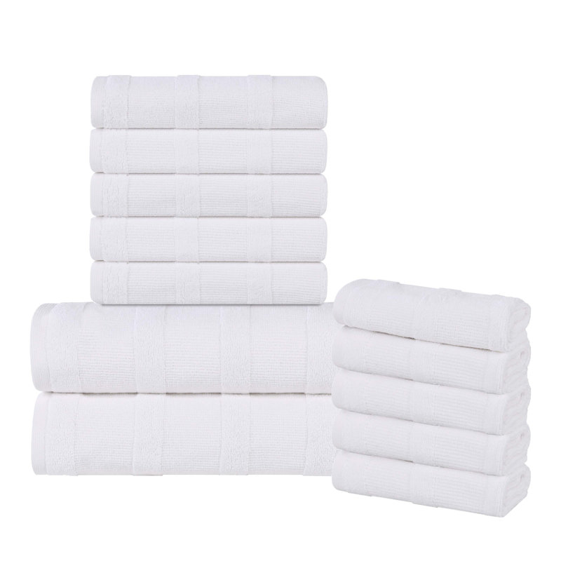 Oilton Ribbed 12 Piece 100% Cotton Bath Towel Set, Denim Blue
