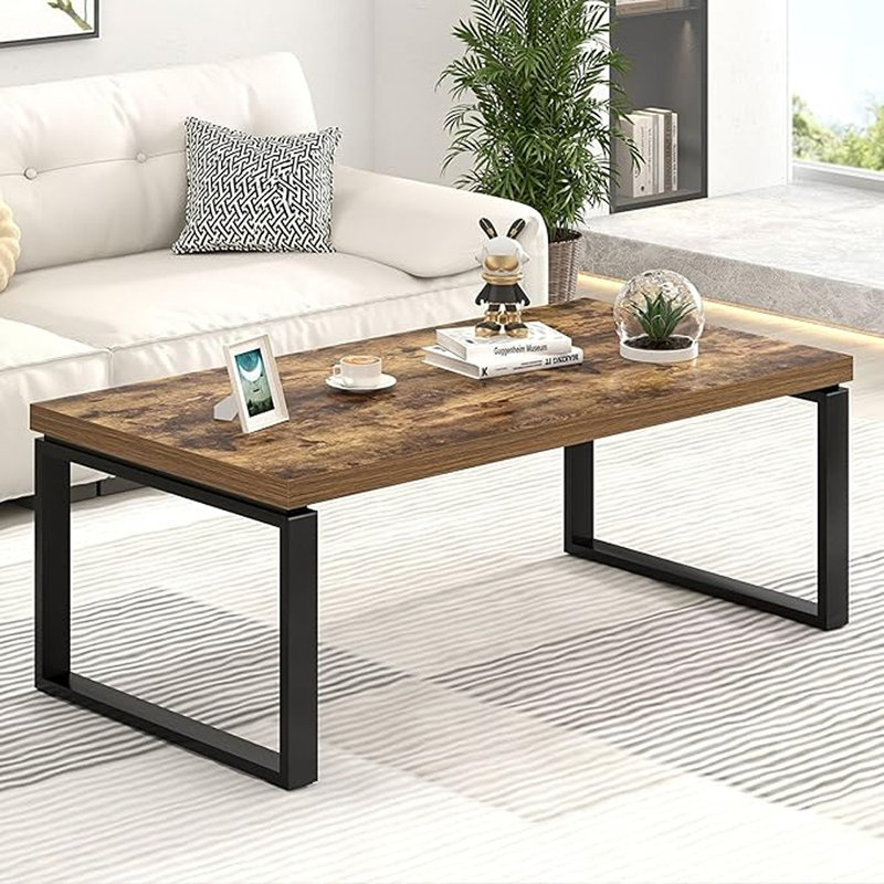 Table basse moderne, centre industriel en bois et métal