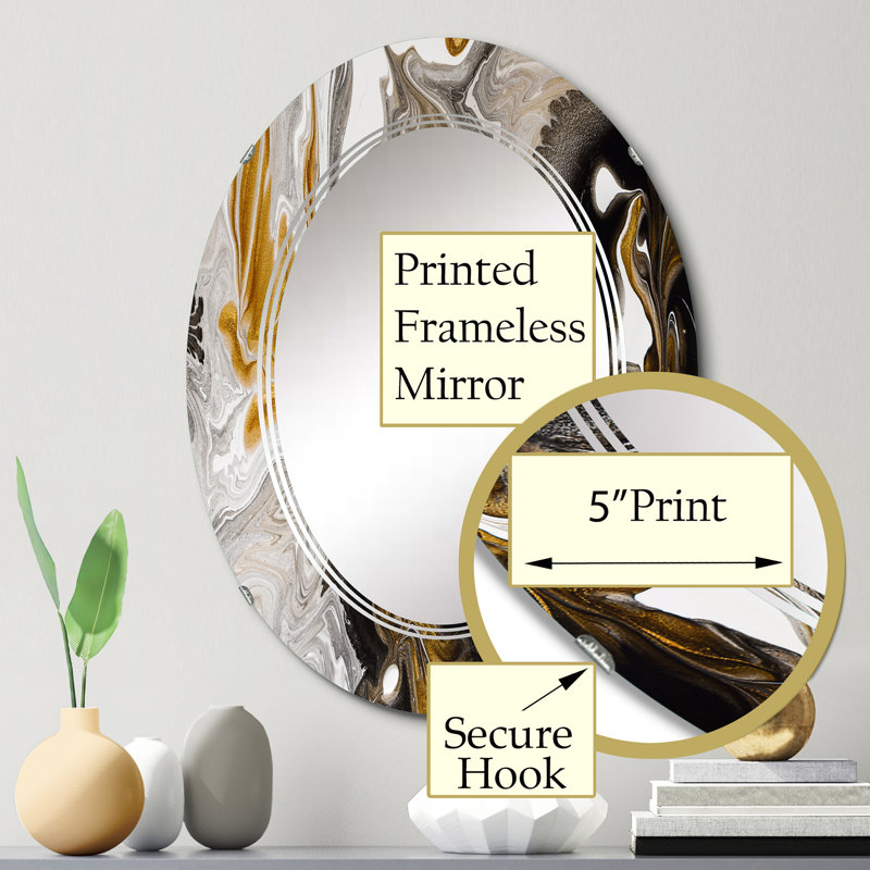 Miroir mural doré doré noir, moderne - doré et marbre noir II, 30 po x 20 po