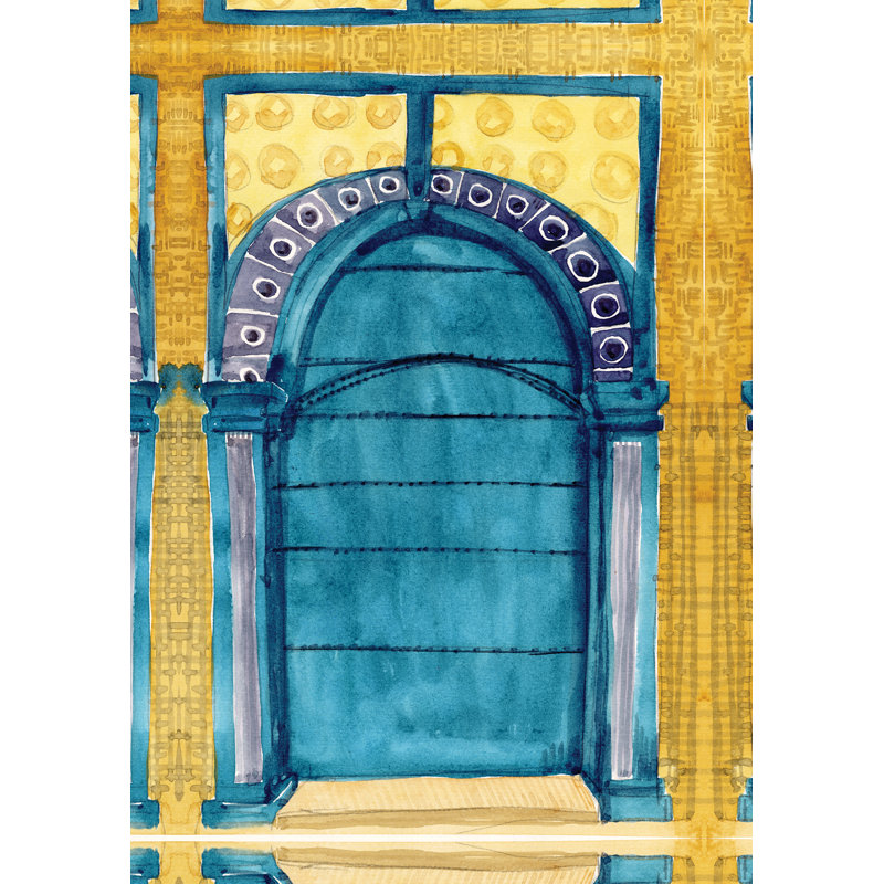 Or et porte bleue - reproduction d'art sur toile tendue, H 30 po x l 20 po