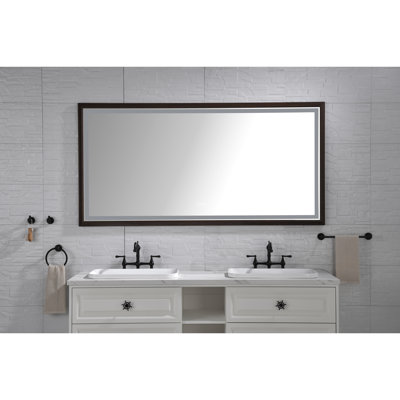 Miroir de salle de bain mural en aluminium 72x48 pouces à DEL avec mémoire, 3 choix de couleurs, gradation continue, brun, idéal pour l'espace 72 pouces par 48 interrupteur de température, brouillard, luminosité