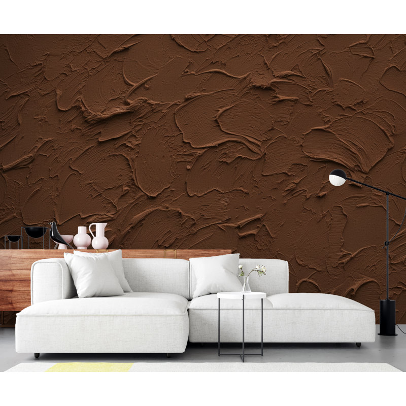Papier peint texture cacao cacao | Peler et coller abstrait chaud | Effet mural en argile rustique | Murale moderne texturée 423DRE