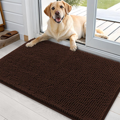 Dog Door Mat for Muddy Paws, Absorbent Non-Slip Washable Chenille Doormat for Indoor Entryway