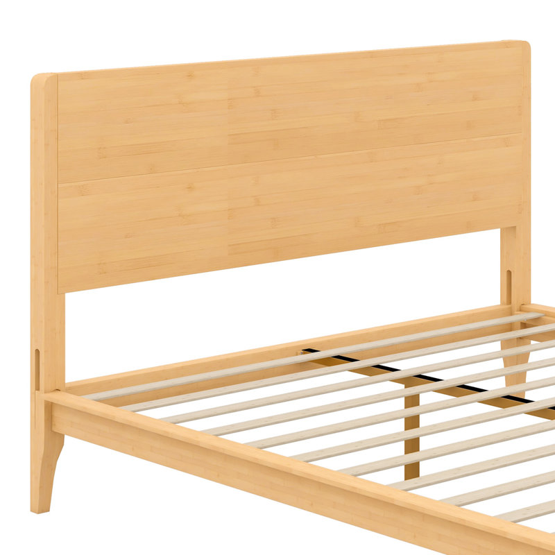 Lit plateforme en bois de bambou de style Mid-Century avec support en lattes de bois, Naturel