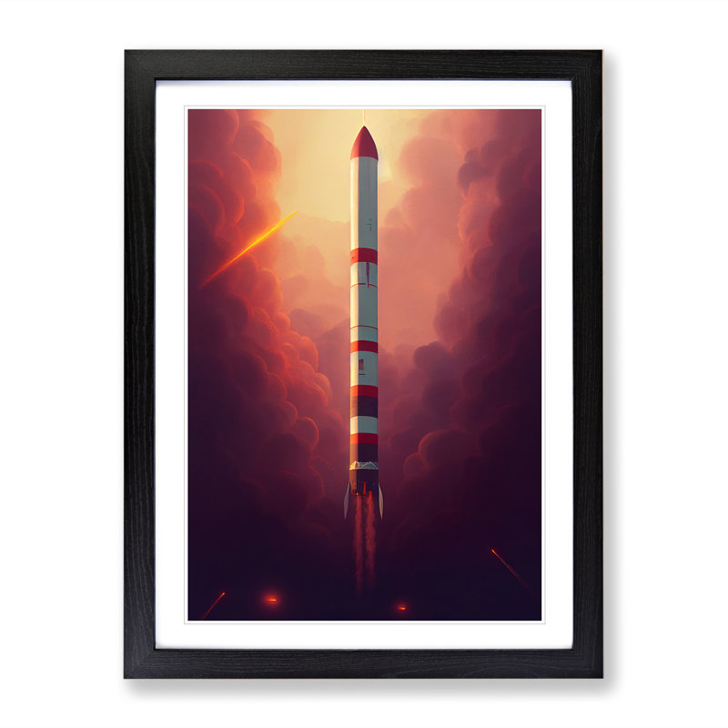 Compelling Spaceship Rocket - Single Picture Frame Print, 64cm H x 46cm W x 2cm D, Black Framed