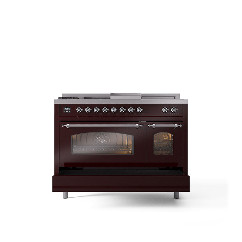 ILVE Nostalgie II 48 Dual Fuel Range, Burgundy/Chrome, Natural Gas