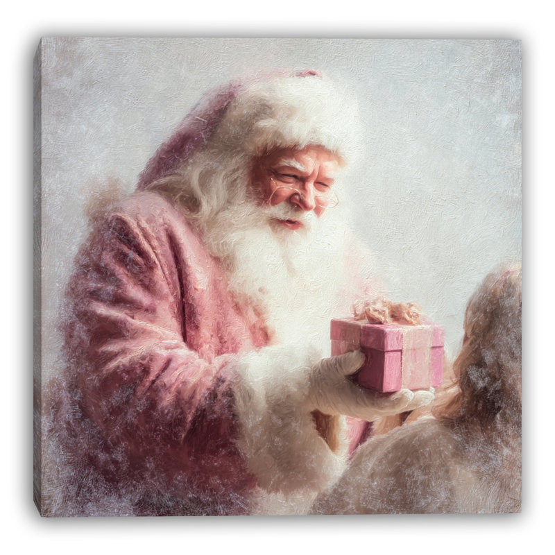 «Pink Santa», échange de cadeaux sur toile tendue, H 30 po x l 30 po