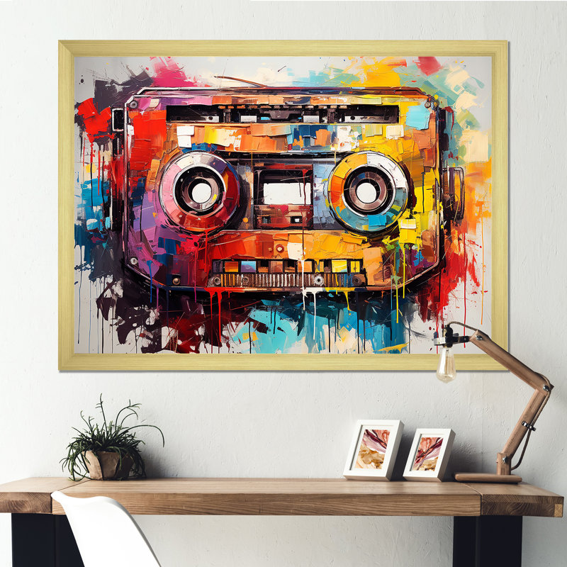 Cassette à ruban Jazz Age - Cassette Tapes Wall Art, Cadre doré à coins fermés, H 12 po x l 20 po x P 1 po