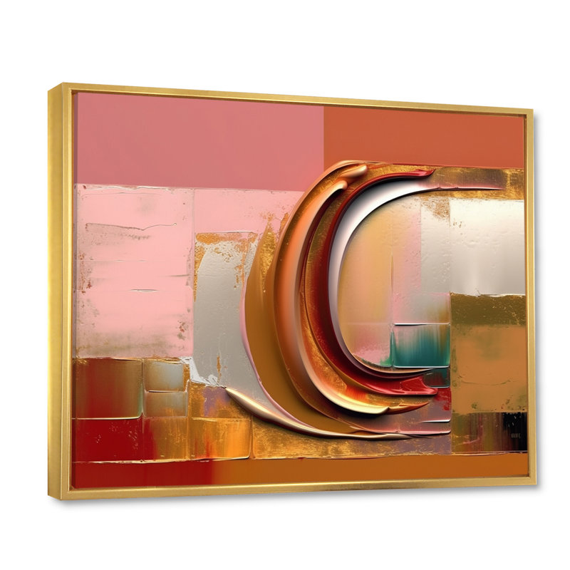 Vague dorée bonheur paysage I - Paysage abstrait, art mural, salon, 24" H x 32" W, Cadre flottant doré