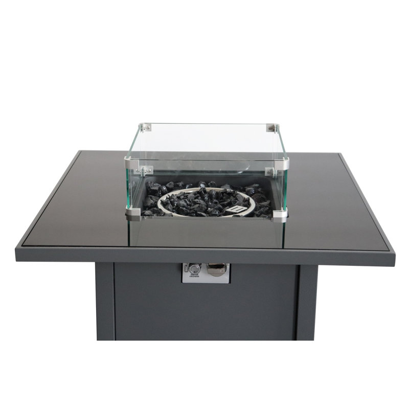 25" H X 30" W Steel Outdoor Fire Pit Table With Lid, Dark Gray