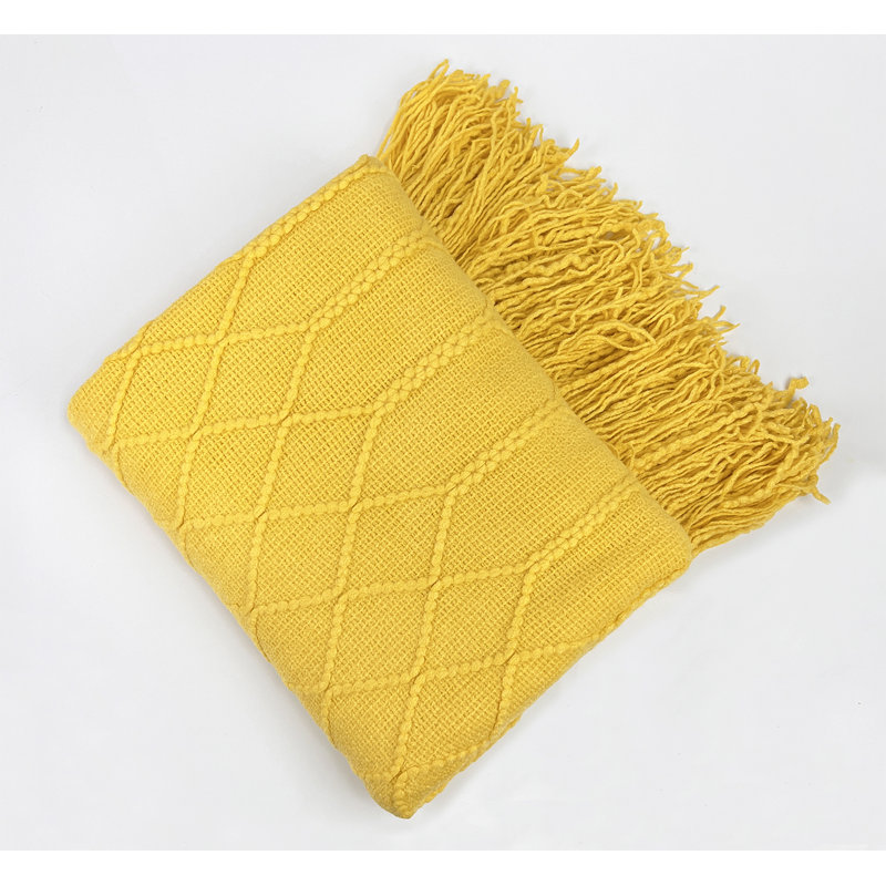 Irregular Rhombus Knitted Throw Blanket, Mustard Yellow