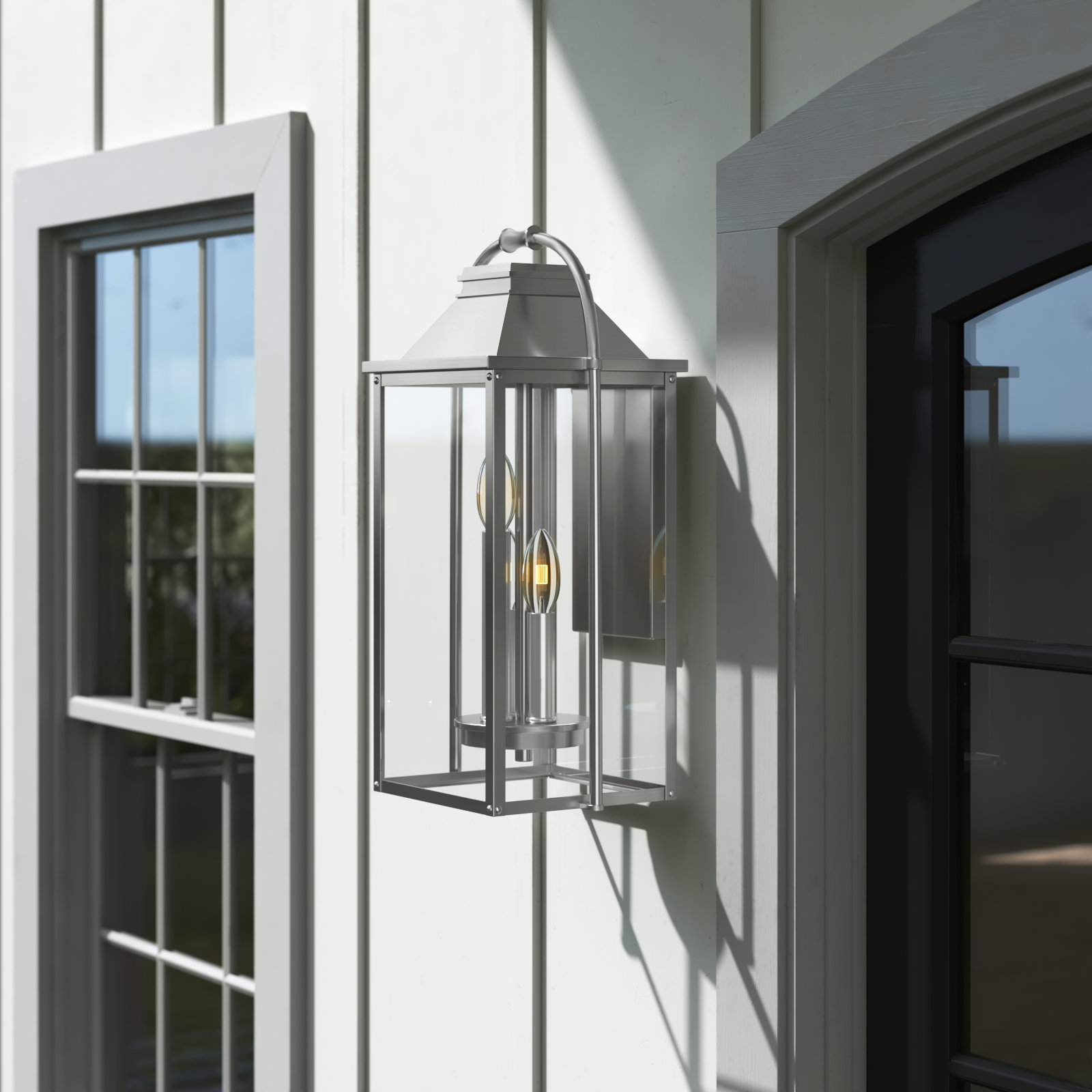 Newson 3-Light Outdoor Wall Lantern, 18.25" H x 8.75" W x 7.5" D, Painted Brushed Steel