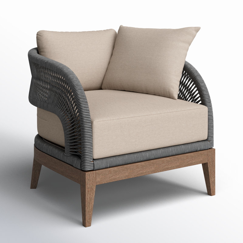 Hareton Patio Chair in Eucalyptus Wood with Gray Rope and Taupe Olefin Cushions