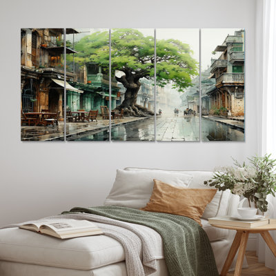 Vietnam Hanoi Old Tree Quarter - Impression sur toile - 5 panneaux égaux