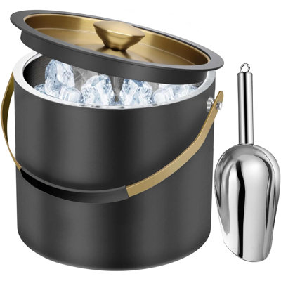 4QT Stainless Steel Ice Bucket With Lid & Scoop Elegant Double Wall Insulated Ice Buckets For Parties Cocktail Bar Non Sweat