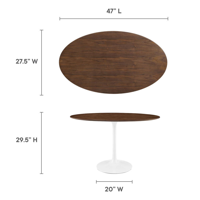 Lippa 48" Oval Wood Grain Dining Table, Walnut, White