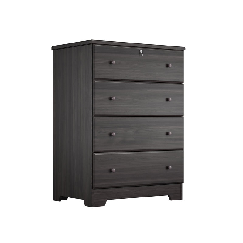 Commode 4 tiroirs en bois massif Raiqa, Tabac