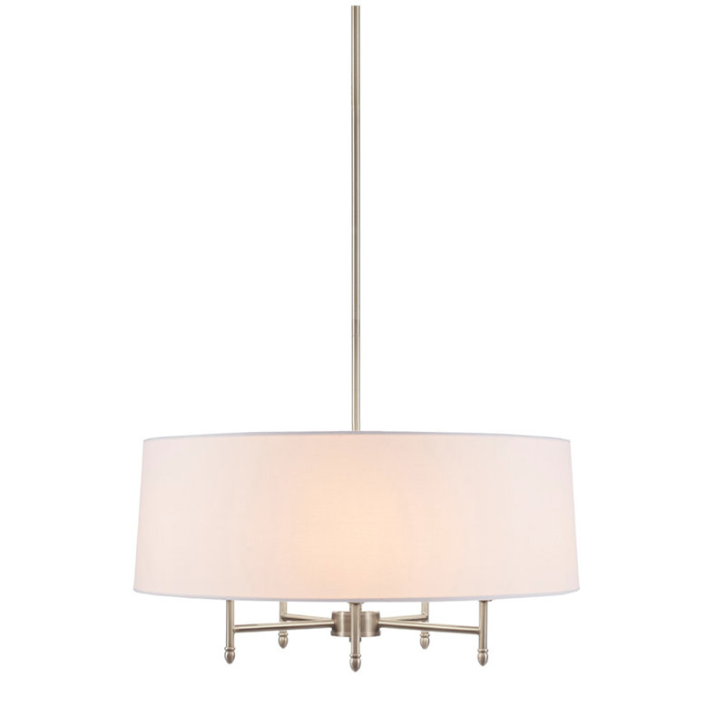 Lustre 5 lumières à abat-jour tambour, Argent argent, White