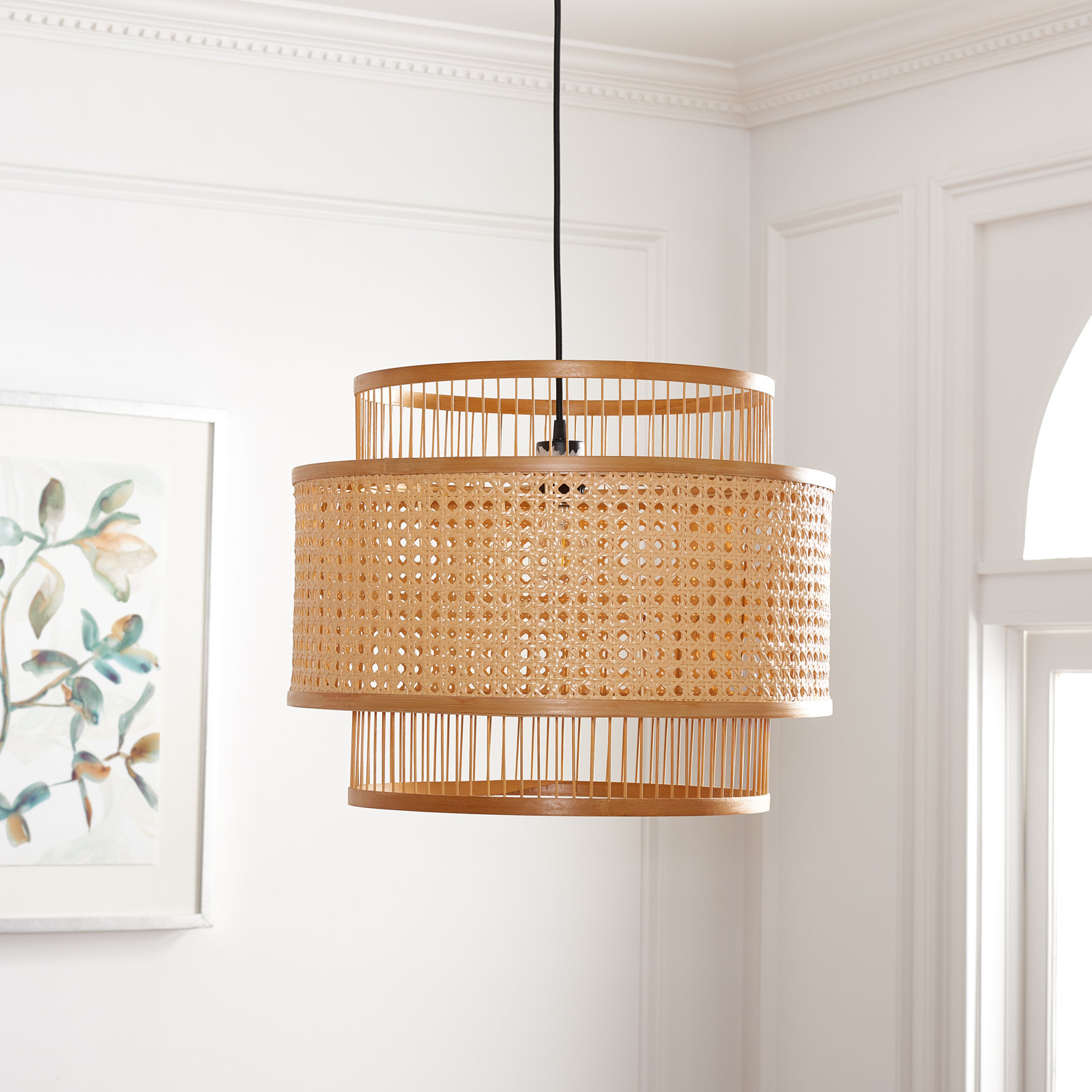 Hickerson Single Light Rattan Wood Dimmable Pendant