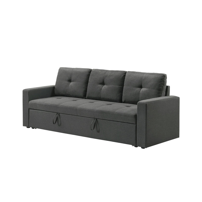 Bergamo 83.5"W Dark Gray Fabric Sleeper Sofa With Tufted Cushions