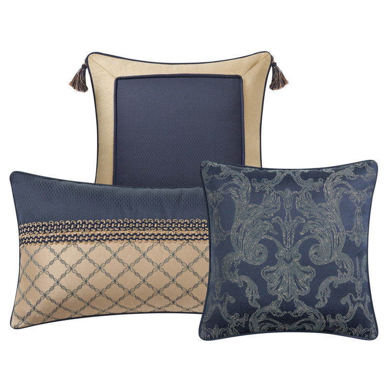 Navy and Gold Woven Tassel Throw Pillow Set