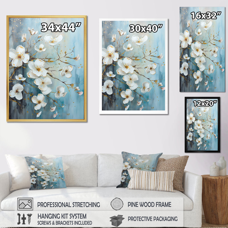 Reproduction d'art sur toile Dogwood S Flowers Field Delight I, Cadre flottant noir, H 32 po x l 24 po