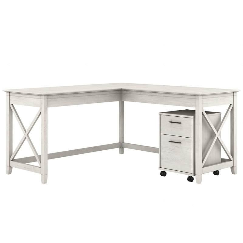Katia L-Shaped Credenza Desk, Linen White Oak