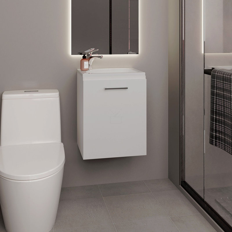Meuble-lavabo de salle de bain avec lavabo, 1 porte, Blanc