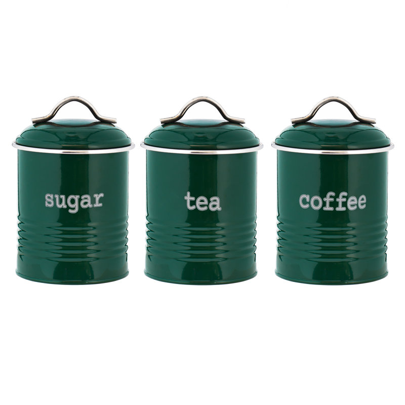 Metal Jar - Set of 3, Glossy Green