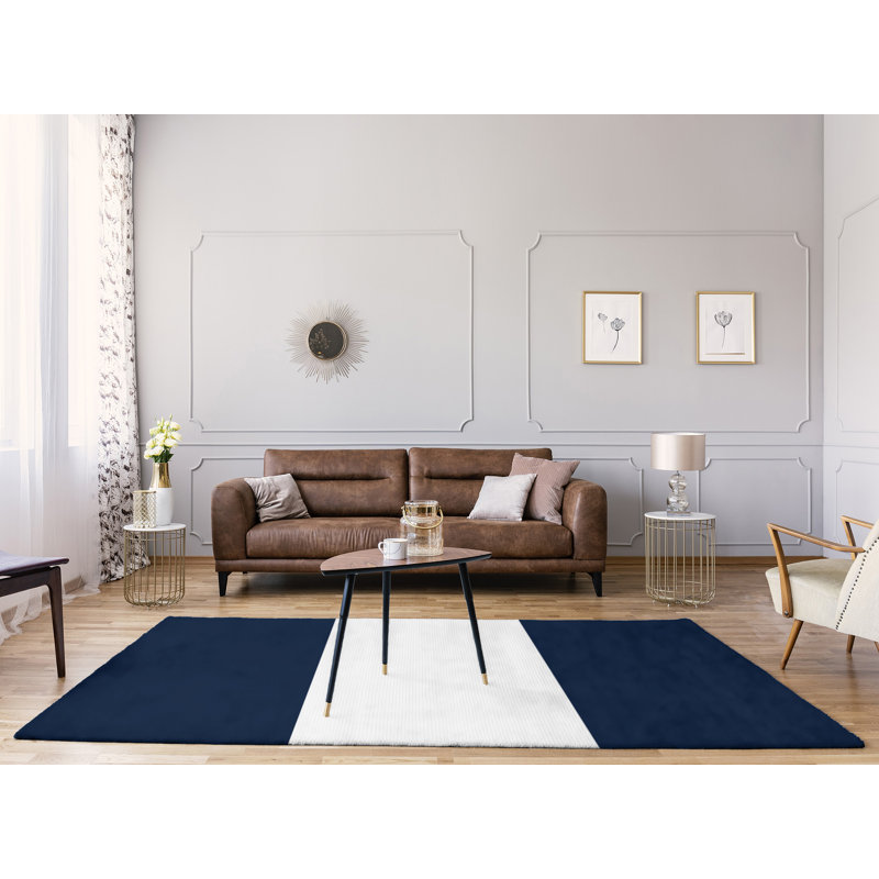 Tapis à rayures bleu/blanc minuit, Rectangle 8 pi x 10 pi