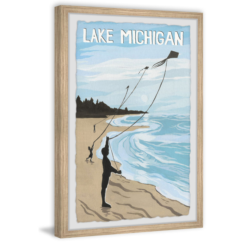 Kites Over Lake Michigan par - peinture encadrée, H 36 po x l 24 po x 1,5 po