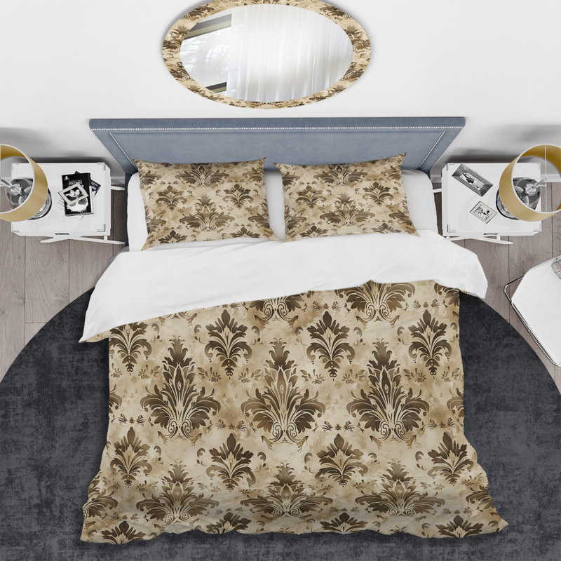 Ensemble de housse de couette transitionnelle brun et beige damassé Glam IV, Housse de couette très grand et 2 très grandes t