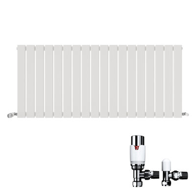 iBathUK Belgravia Horizontal Single Slim Flat Panel Radiator Angled Valve
