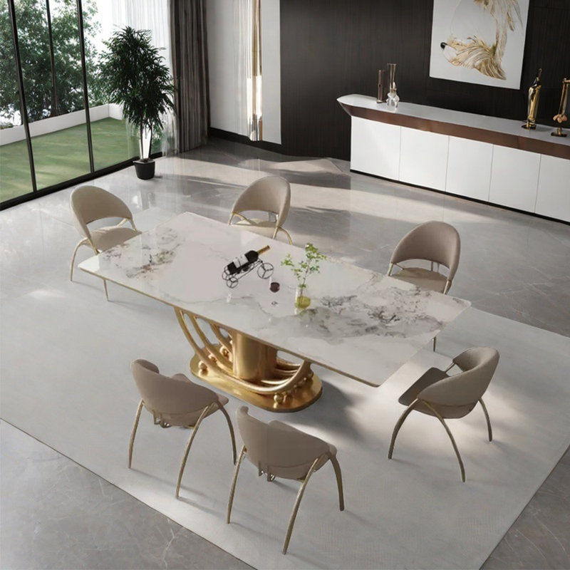 Modern sintered stone top dining table sets, 29.5"H x 55.1"L x 29.5"W 