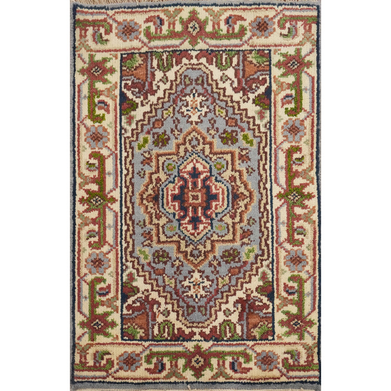 Tapis rustique traditionnel 2 x 3 avec bordures complexes