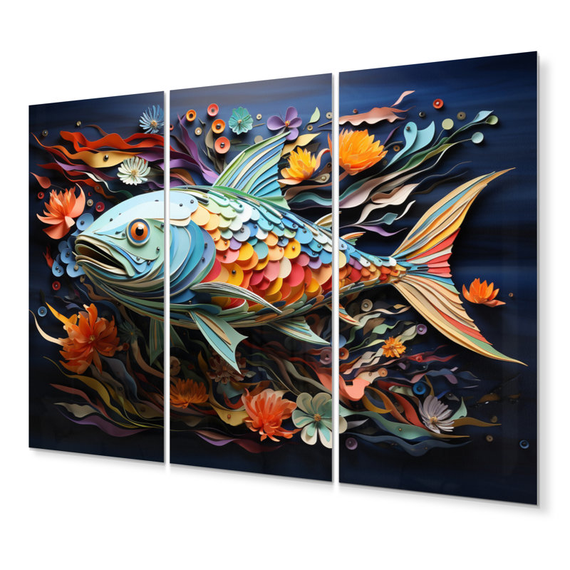 Pêche, baleine de couleurs IV - animaux, ensemble d'art mural en métal