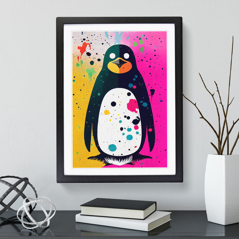 Paint Splash Penguin No.2 - Wall Art, Black Framed, 46cm H x 34cm W x 2cm D