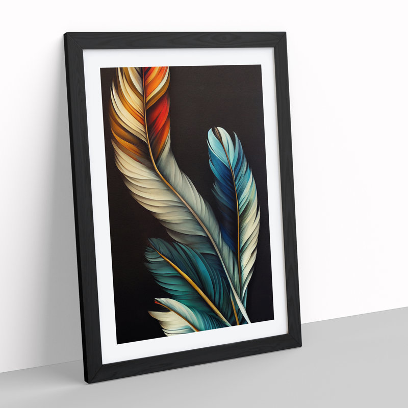 Pretty Feathers - Wall Art, Black Framed, 64cm H x 46cm W x 2cm D, White