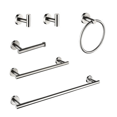 6 Towel Rack For Bathroom, Stainless Steel Wall Mount, Brushed Nickel, High Durability, Corrosion Resistance Bathroom , Quality Assurance, Scratch- Finish
