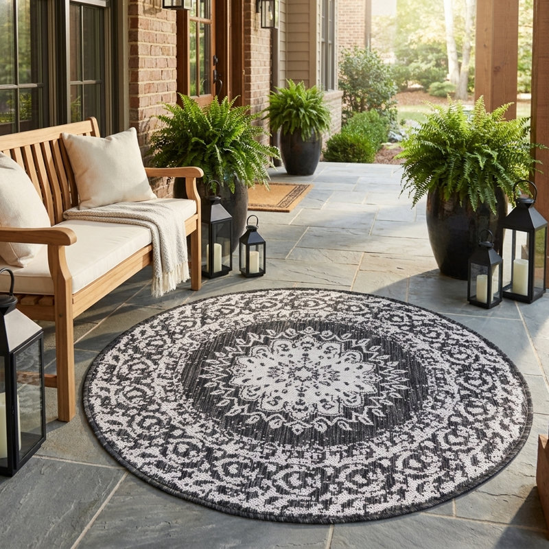 Tapis intérieur / extérieur Ornate Lamotte, Rond 3 pi 1 po