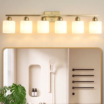  6-Light Dimmable Bathroom Vanity Light with Frosted Milk Glass Shades