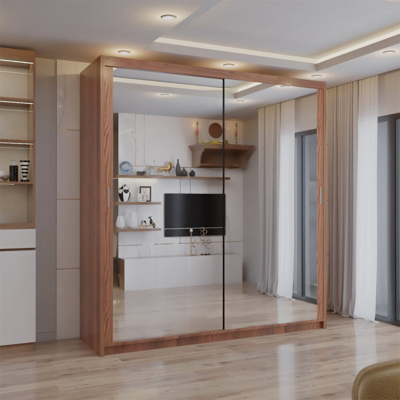 Ashawni 2 Door Laminate Wardrobe, Walnut, 217cm H x 100cm W x 62cm D