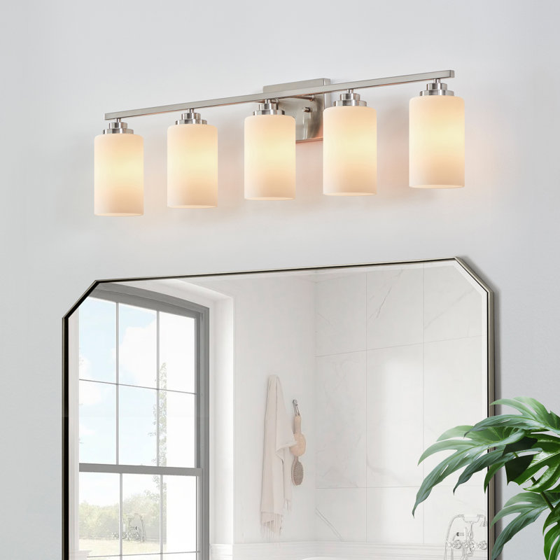 Vanity Light With Frosted White Glass, Brushed Nickel, 5