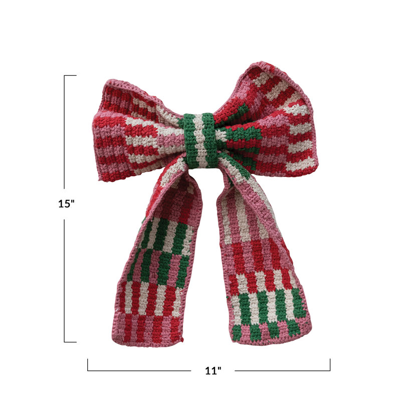 Crocheted Cotton Stripe Bow with Iron Clip