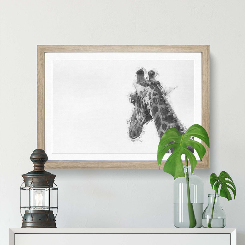 Monochrome Giraffe - Picture Frame Graphic Art Print, Oak Framed, 62cm H x 87cm W x 2cm D