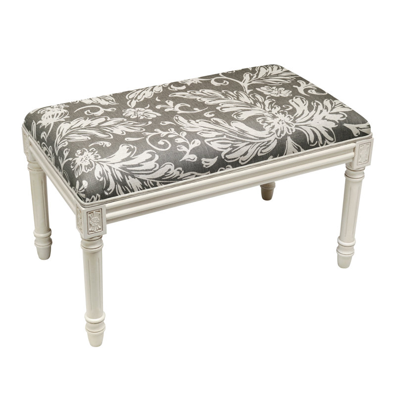 Billiot Linen Blend Upholstered Bench, Gray Floral 2