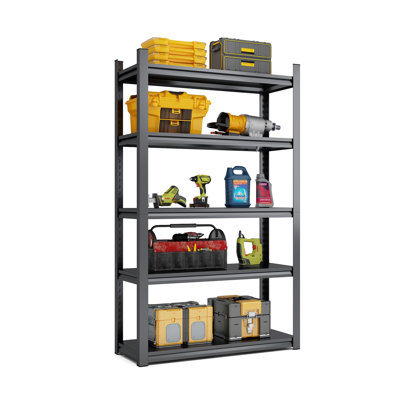 Étagère de garage robuste de 72 pouces, tablettes de rangement en métal d'une capacité de 2000 lb, support industriel réglable à 5 niveaux pour le garage, le sous-sol, l'organisation de l'entrepôt (l 47,2 po x P 23,6 po x H 72 po, noir)