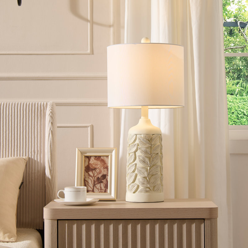 Lampe de table campagnarde 23,5 "avec abat-jour tambour blanc