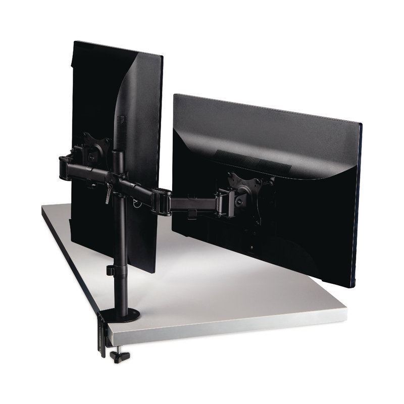 Black Dual Monitor Desk Clamp Mount with Adjustable Arms