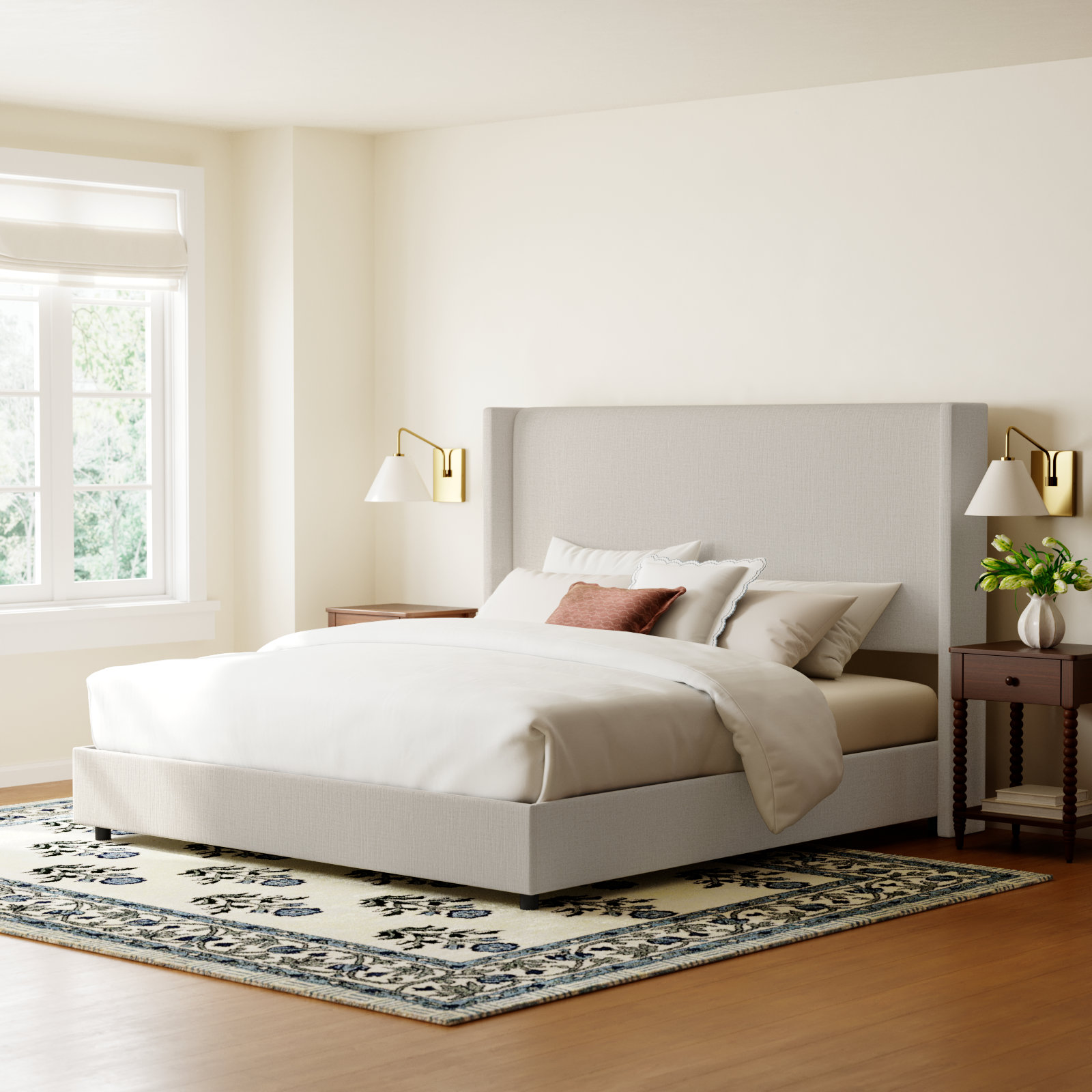 Hanson Upholstered Wingback Bed, Classic Talc Linen, California King